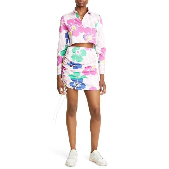 SAMMY B Tati Pink Floral Print Crop Cotton Button-Up Shirt - Picture 4 of 12